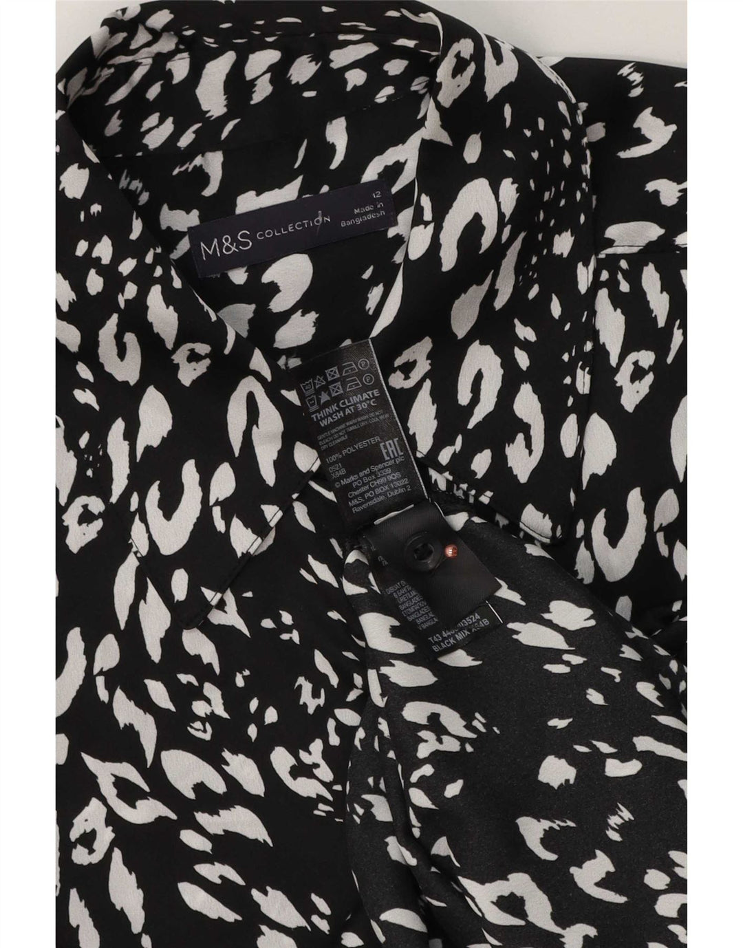 Marks & Spencer Dameskjortebluse UK 12 Medium Black Animal Print