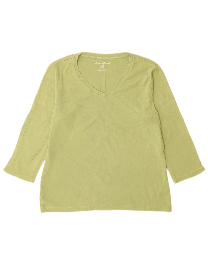 Eddie Bauer Dame Top 3/4 ærmet UK 12 Medium Grøn Bomuld