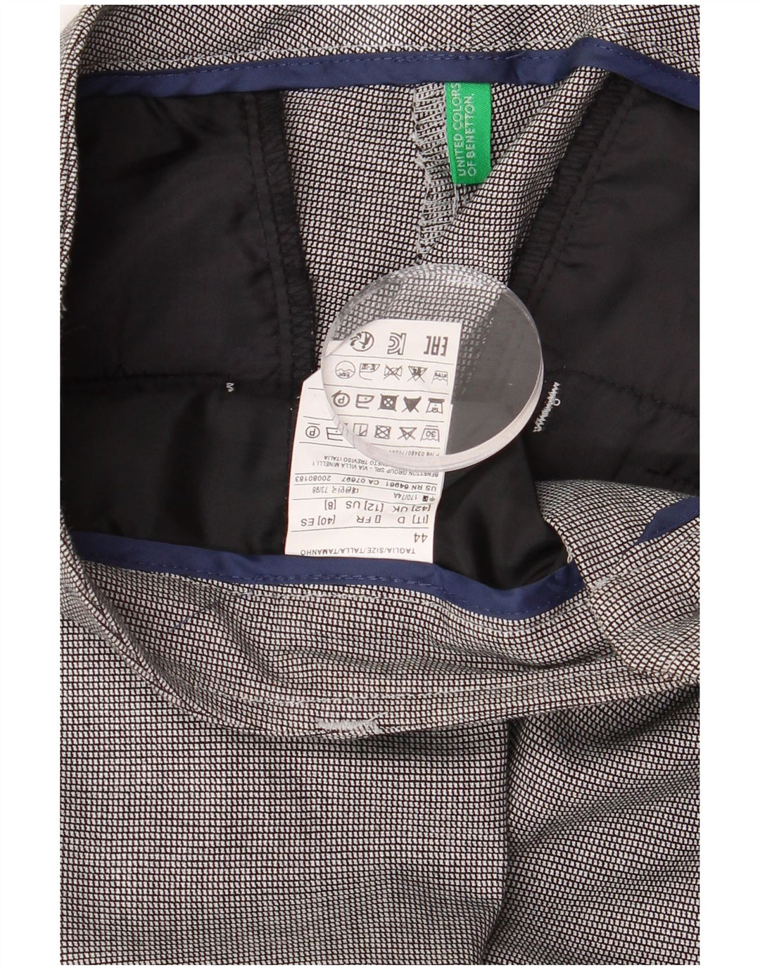 Benetton koniske jakkesætsbukser til kvinder UK 12 Medium W32 L28 Grå Houndstooth
