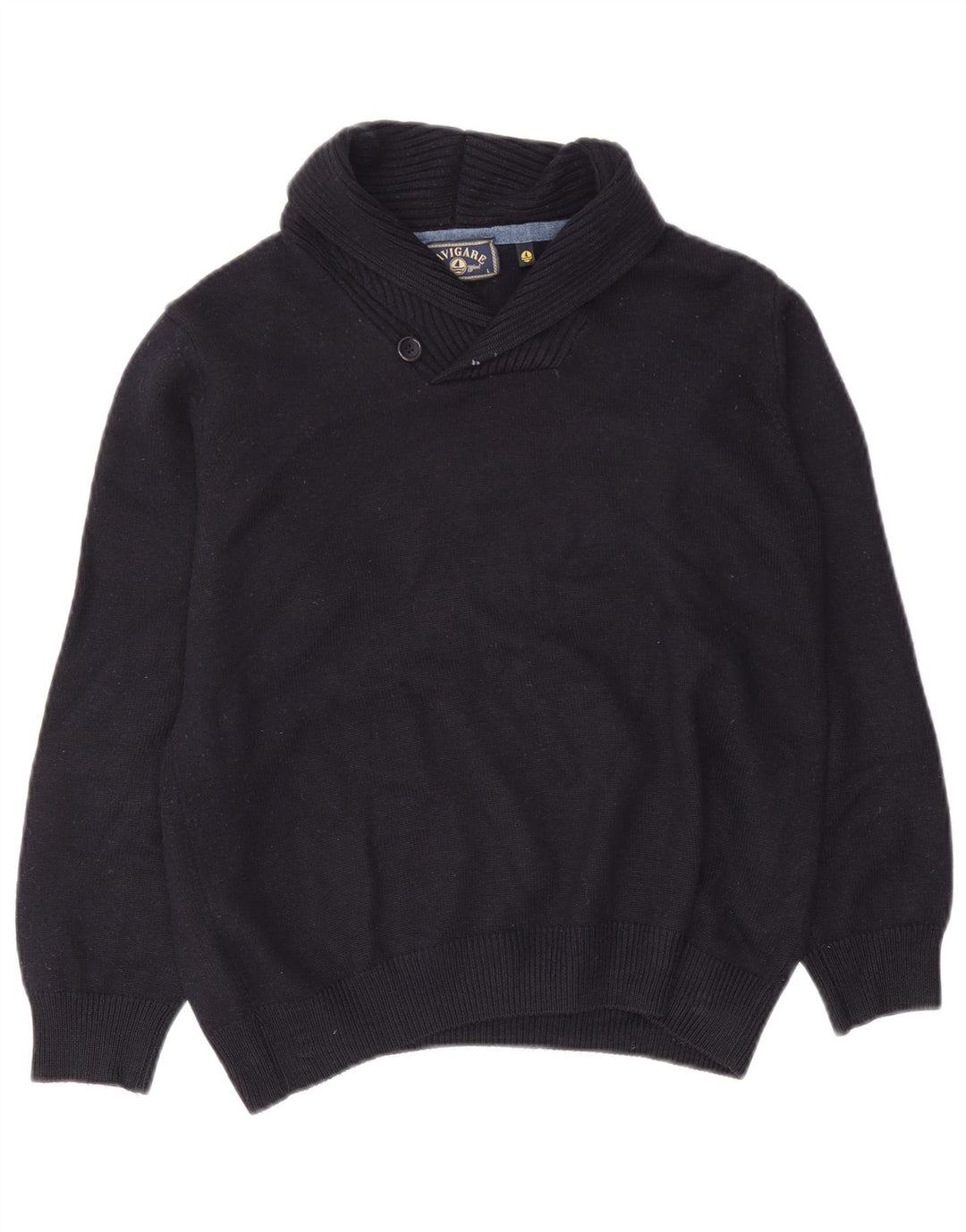 Navigare Herre Shawl Neck Jumper Sweater Large Navy Blue Uld