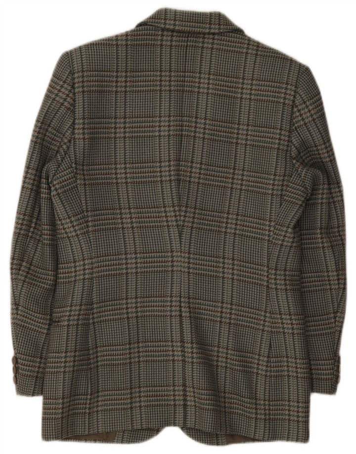 MOTIVI Dame Oversized 3-knaps blazerjakke UK 10 Small Grey Plaid Uld