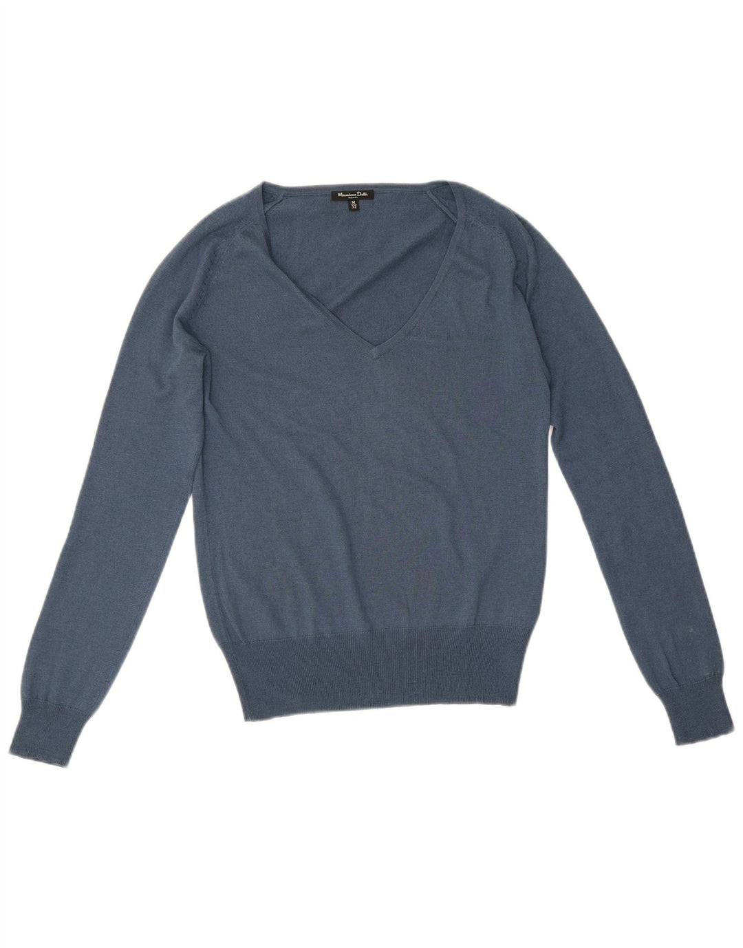 Massimo Dutti Dame V-hals sweater UK 12 Medium Blue Silke