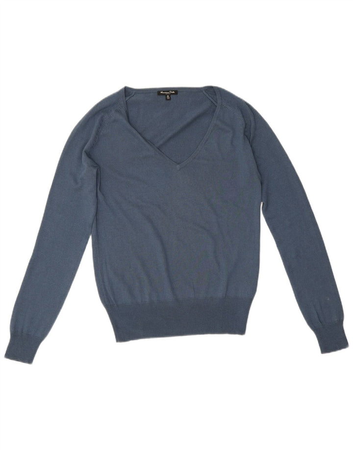 Massimo Dutti Dame V-hals sweater UK 12 Medium Blue Silke
