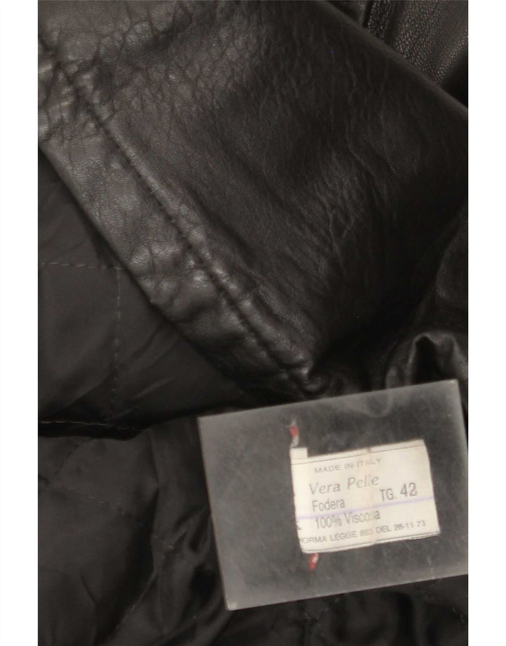 Vintage Dame Hætte Oversized Læder Frakke IT 42 Medium Sort