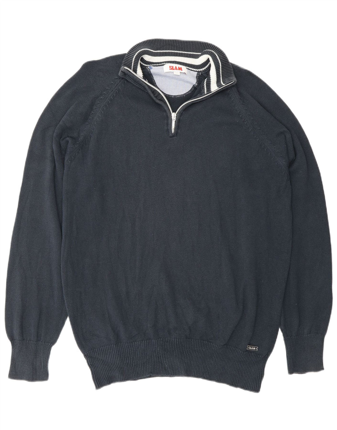 Slam Herre Zip Neck Jumper Sweater XL Navy Blue Bomuld