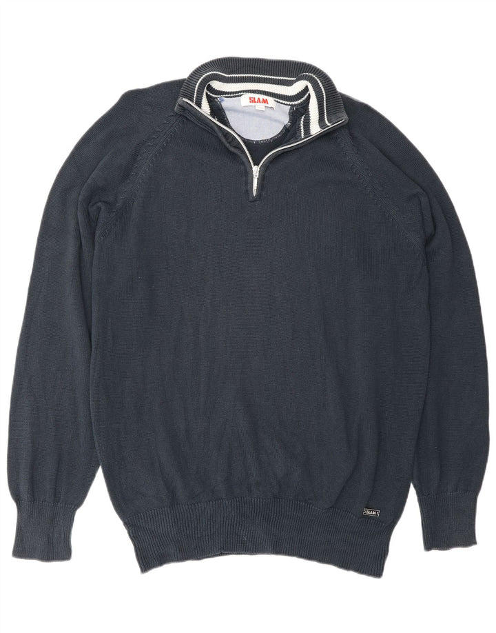 Slam Herre Zip Neck Jumper Sweater XL Navy Blue Bomuld