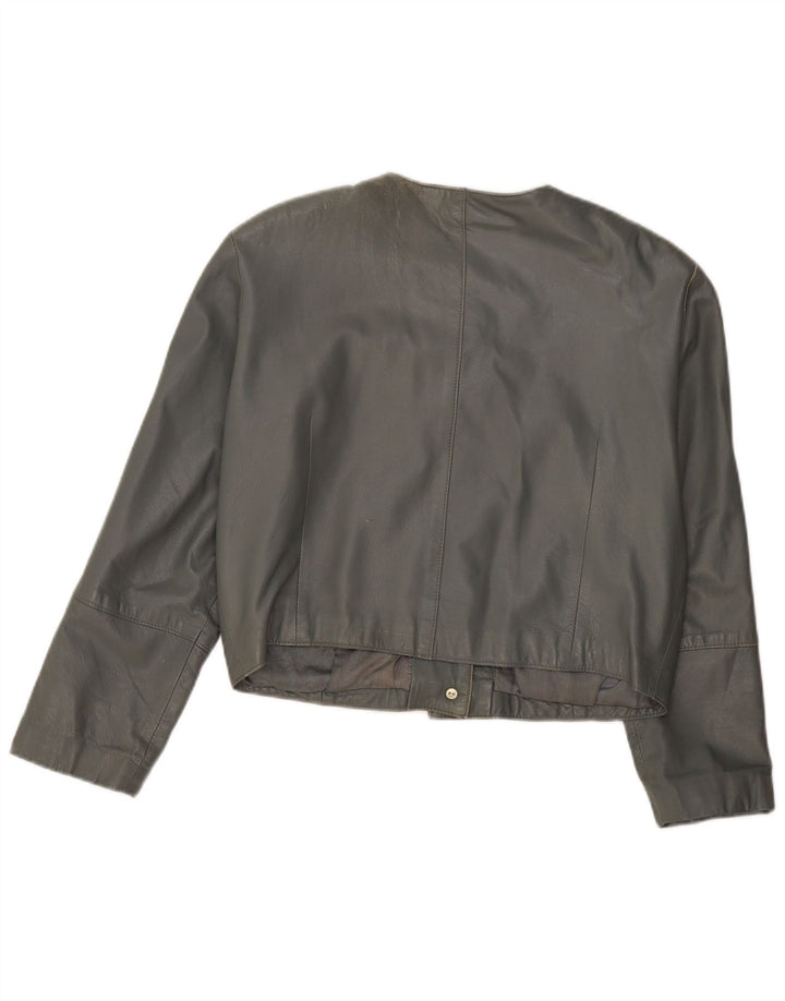 VINTAGE Læderbombejakke til kvinder UK 12 Medium Grey Læder