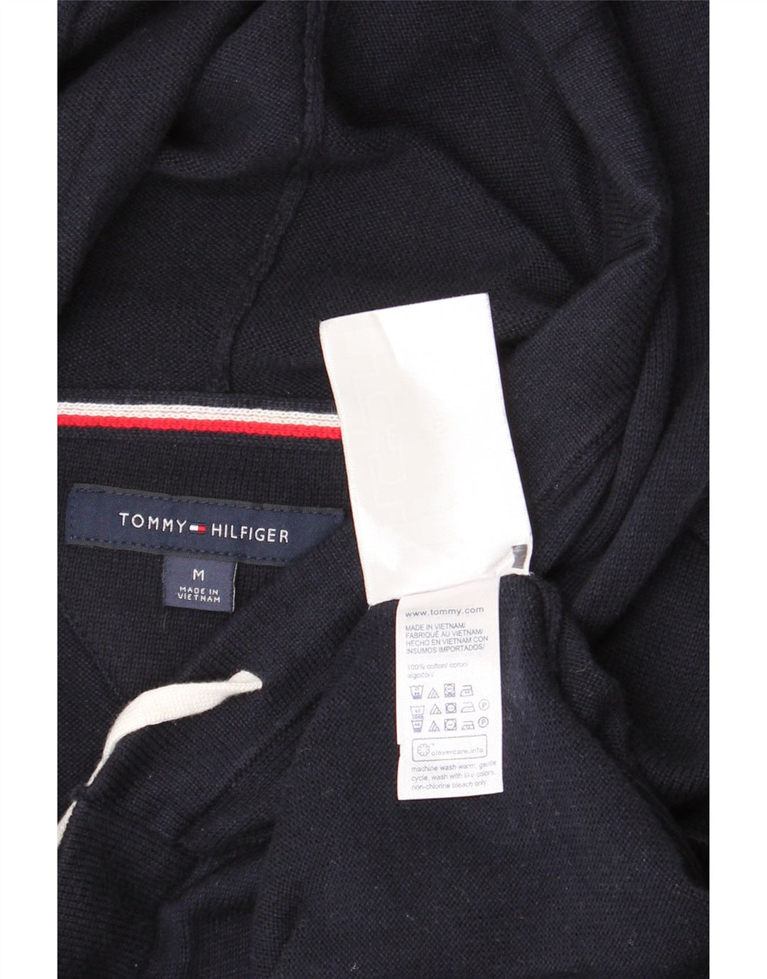 Tommy Hilfiger Herre Button Neck Hoodie Jumper Medium Navy Blue Bomuld