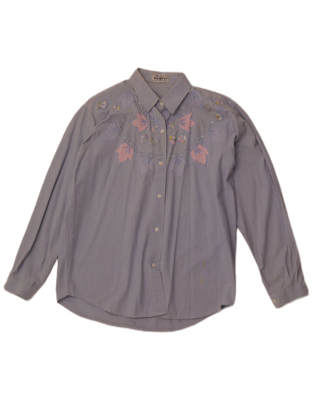 VINTAGE Dameskjorte UK 18 XL Blue Floral Cotton Retro