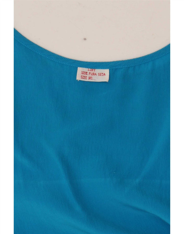 Vintage Womens Crop Ærmeløs bluse Top UK 14 Medium Blue Silk