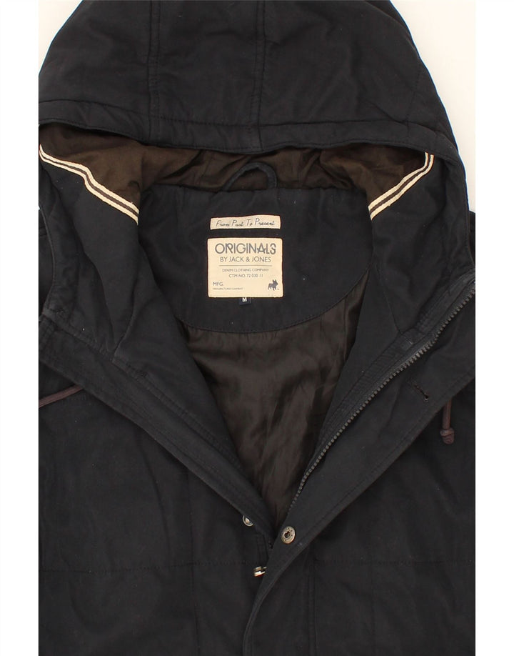 JACK & JONES Mens Hooded Windbreaker Jacket UK 38 Medium Navy Blue Vintage Jack & Jones and Second-Hand Jack & Jones from Messina Hembry 