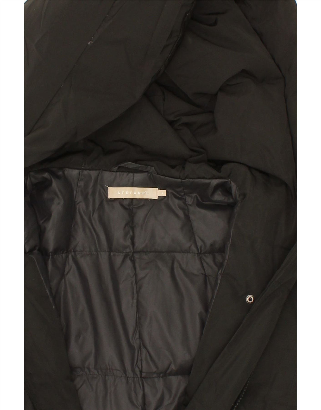 STEFANEL Womens Hooded Padded Coat UK 16 Large Black Polyester Vintage Stefanel and Second-Hand Stefanel from Messina Hembry 