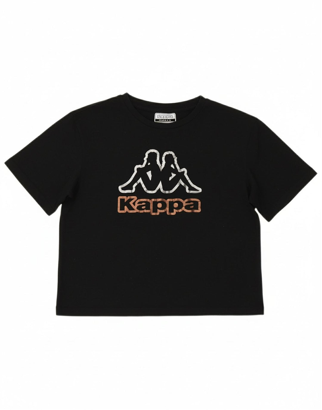 KAPPA Womens Crop Graphic T-Shirt Top UK 10 Small Black Vintage Kappa and Second-Hand Kappa from Messina Hembry 