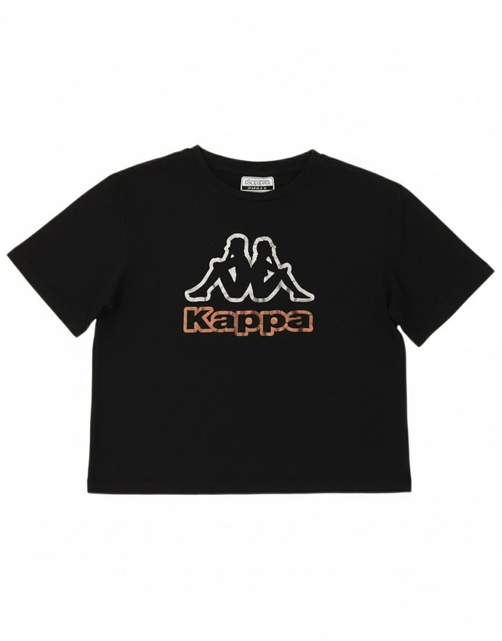 KAPPA Womens Crop Graphic T-Shirt Top UK 10 Small Black Vintage Kappa and Second-Hand Kappa from Messina Hembry 