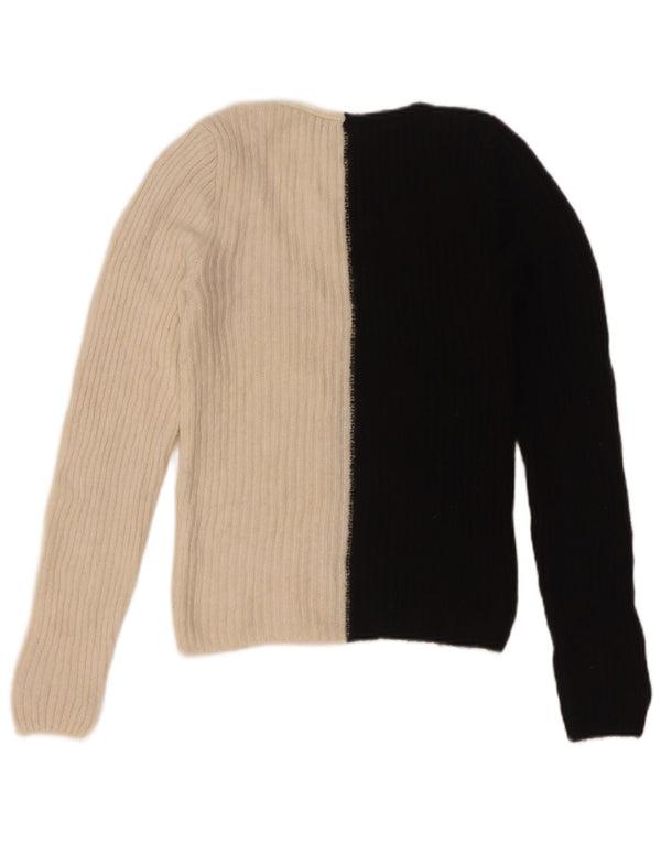 Zara Dame V-hals sweater UK 8 Small Off White Colourblock