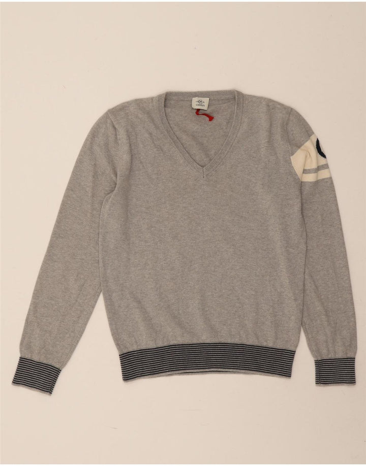 Cerruti 1881 Herre grafisk V-hals sweater mellemgrå farveblok