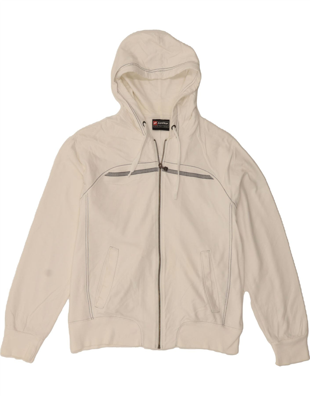 LOTTO Mens Zip Hoodie Sweater Medium White Vintage Lotto and Second-Hand Lotto from Messina Hembry 