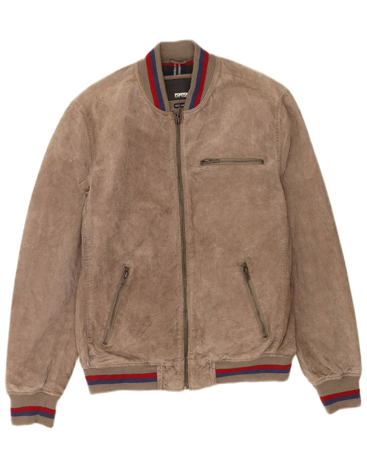 PEPE Jeans Herre Ruskind Bomber Jacket UK 40 Large Beige Læder