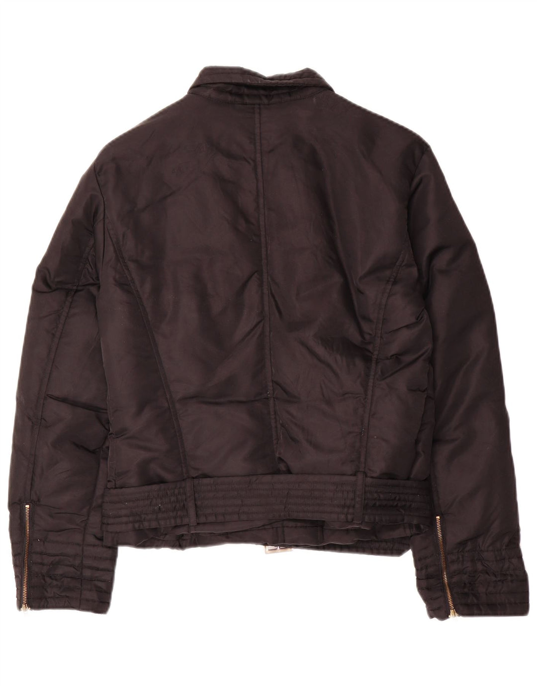 Benetton Womens Oversized Crop Polstret Biker Jacket UK 10 Small Black Nylon
