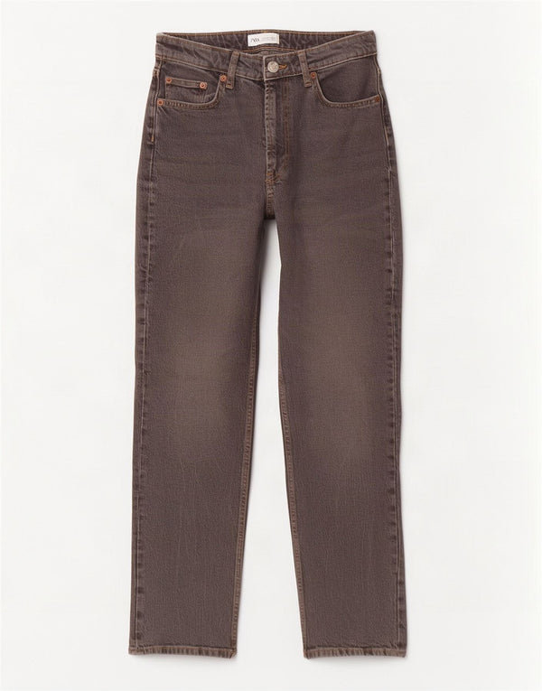Zara Dame Straight Jeans EU 40 Medium W30 L29 Grå