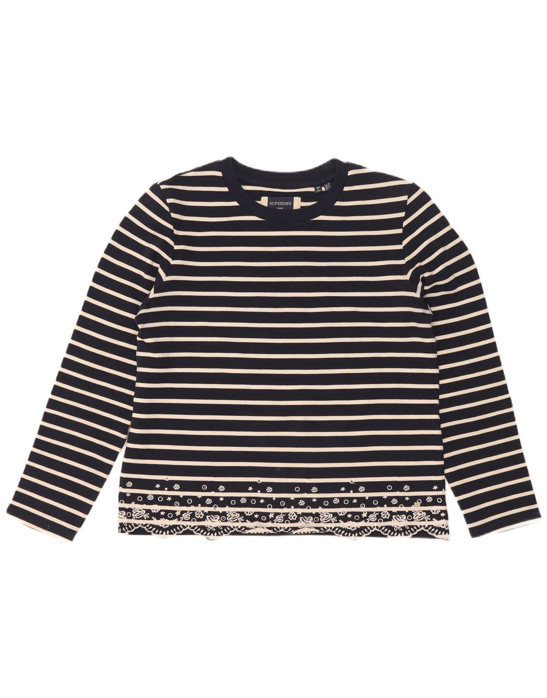 Superdry Dame Oversized Top Langærmet UK 10 Lille Marineblå Stribet