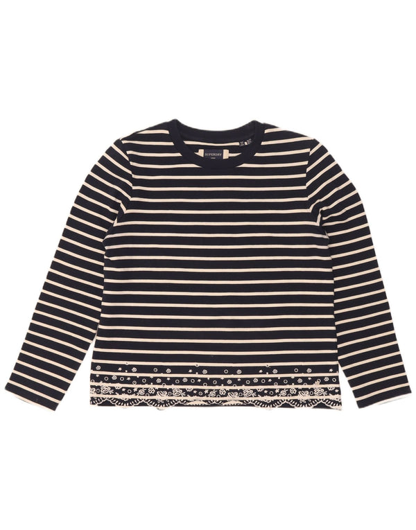 Superdry Dame Oversized Top Langærmet UK 10 Lille Marineblå Stribet