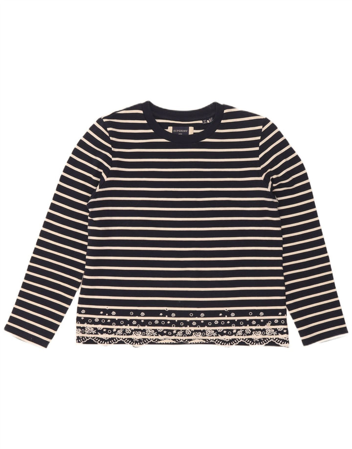 Superdry Dame Oversized Top Langærmet UK 10 Lille Marineblå Stribet