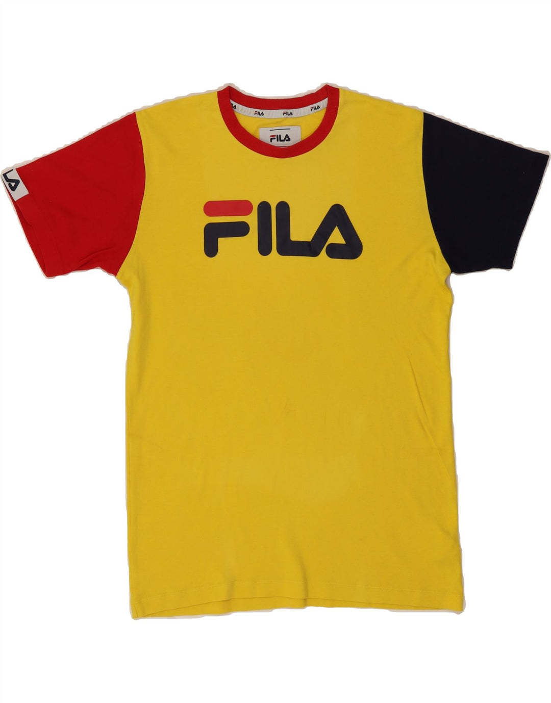 FILA Mens Graphic T-Shirt Top Medium Yellow Colourblock Cotton Vintage Fila and Second-Hand Fila from Messina Hembry 
