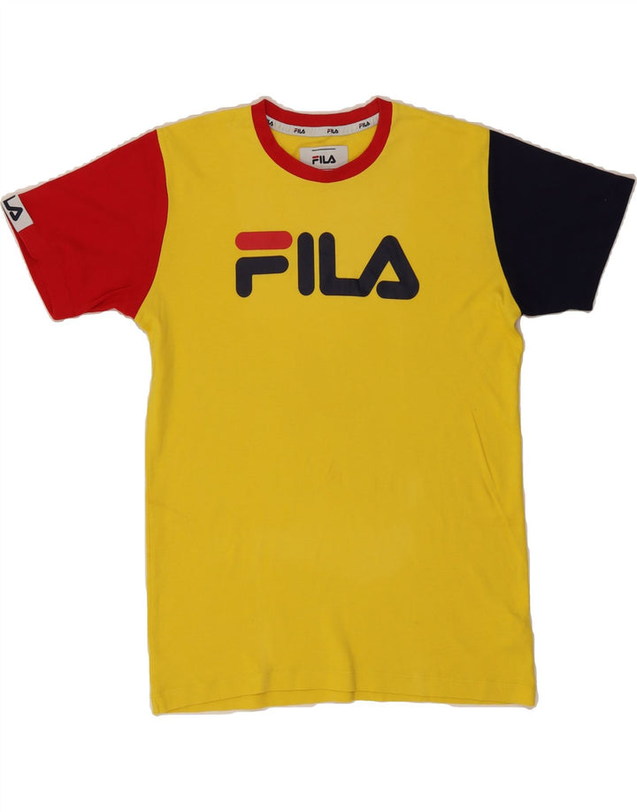FILA Mens Graphic T-Shirt Top Medium Yellow Colourblock Cotton Vintage Fila and Second-Hand Fila from Messina Hembry 