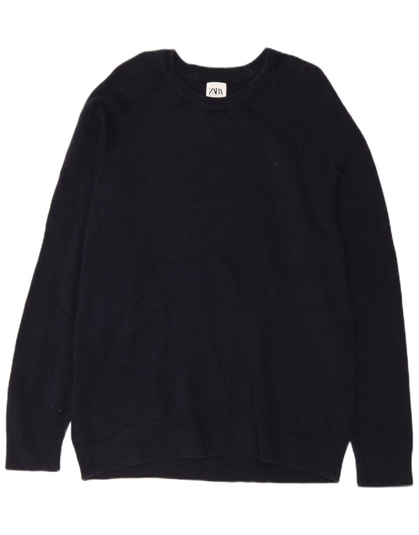 ZARA Herre Boat Neck Jumper Sweater XL Navy Blue Bomuld