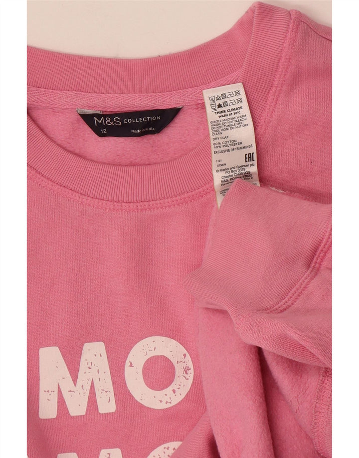 Marks & Spencer Dame Grafisk Sweatshirt Jumper UK 12 Medium Pink Bomuld