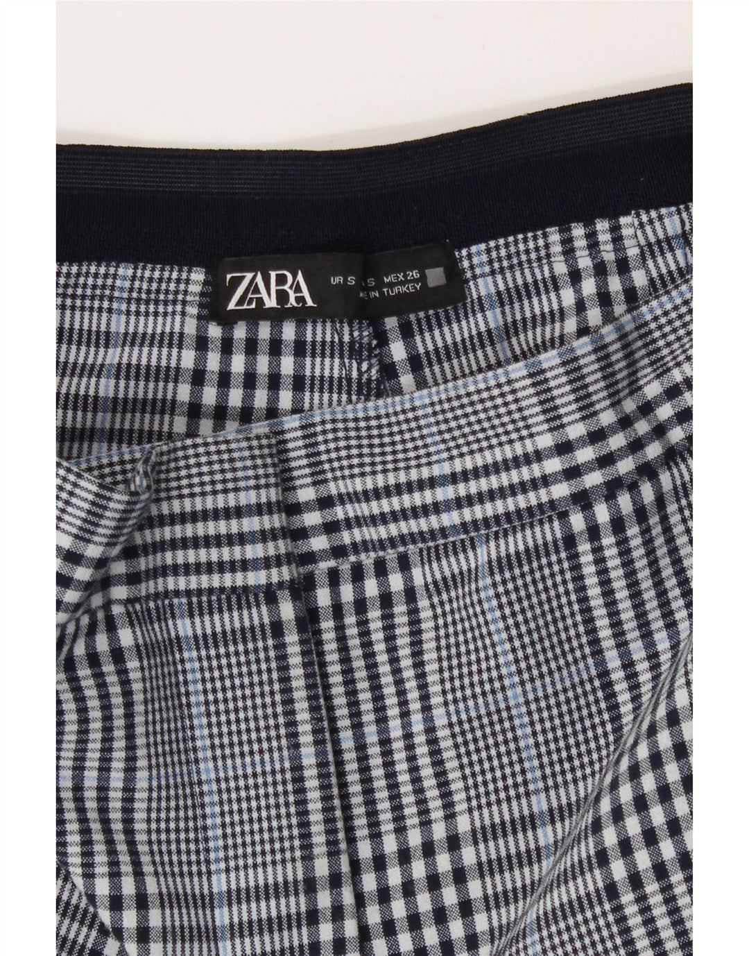 Zara Slim Cropped Bukser Small W26 L26 Marineblå Ternet polyester