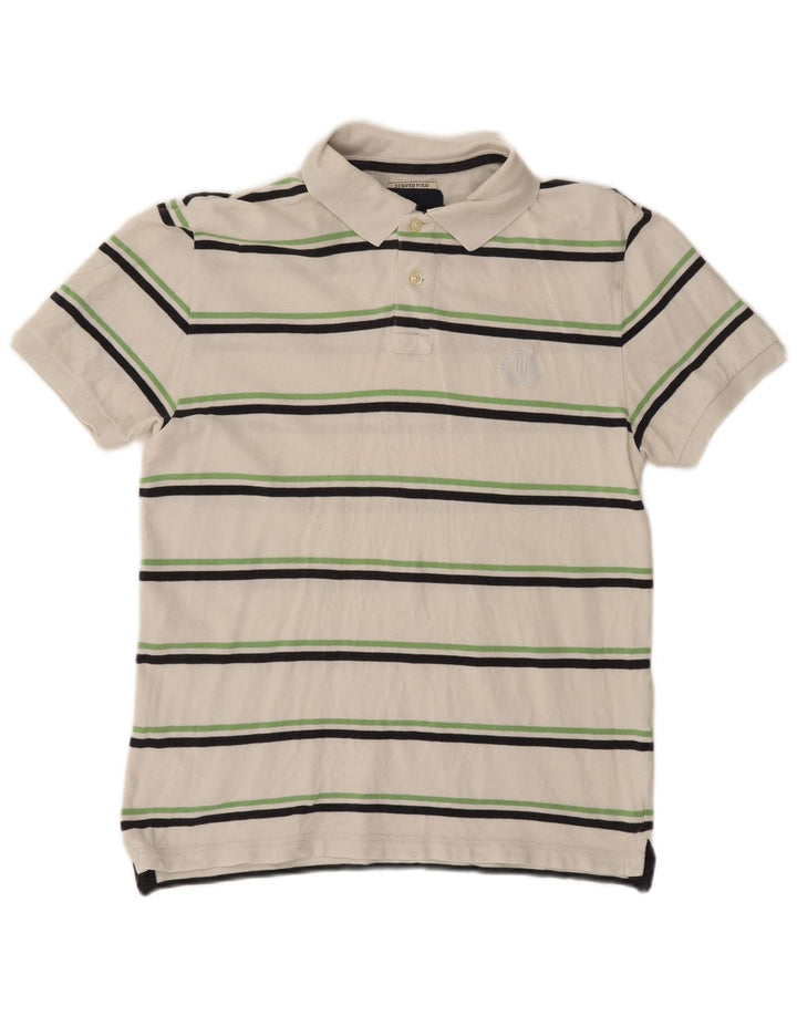 HENRI LLOYD Mens Polo Shirt Large White Striped Cotton