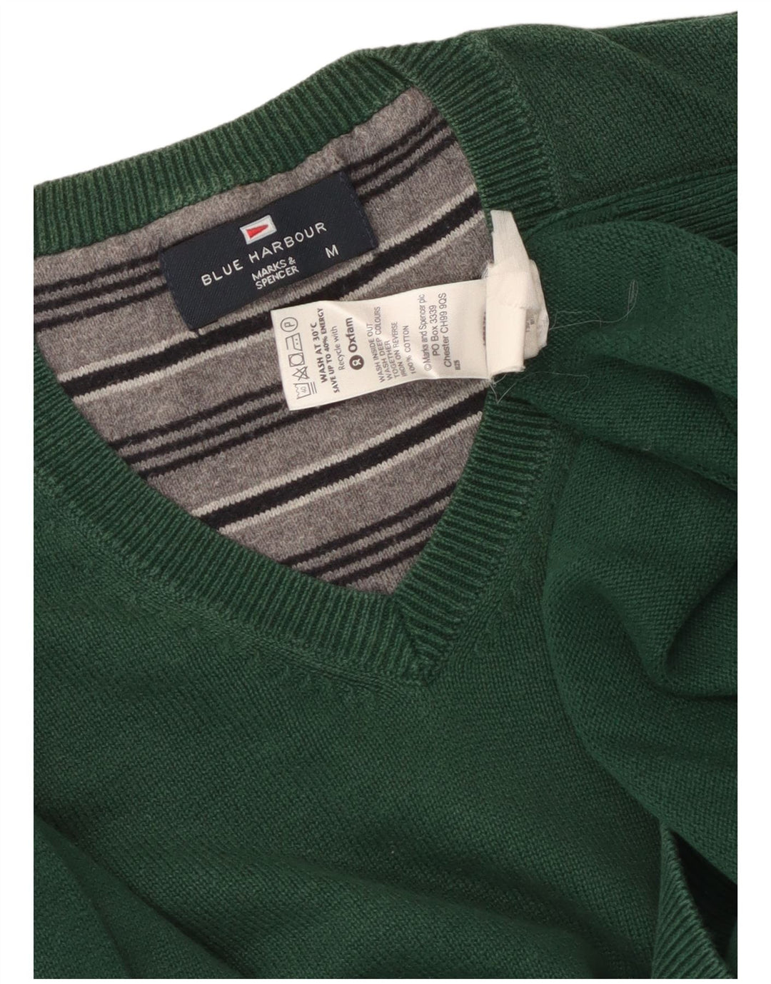 Marks & Spencer Herre Blue Harbor V-hals sweater mellemgrøn bomuld