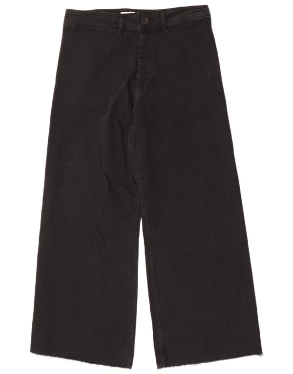 ZARA Kvinder Højtaljede Brede Ben Jeans EU 44 XL W34 L28 Sort Bomuld