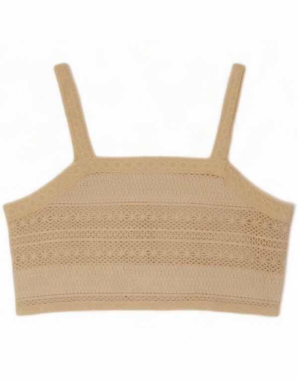 Vintage hæklet Crop Top til kvinder DK 12 Medium Beige