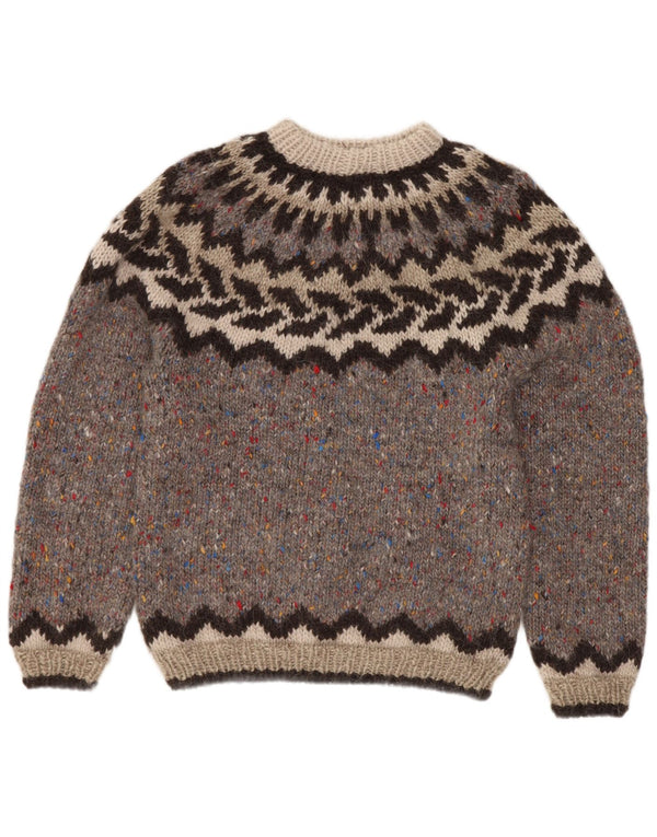 Vintage Womens Crew Neck Jumper Sweater UK 8 Small Grey Fair Isle