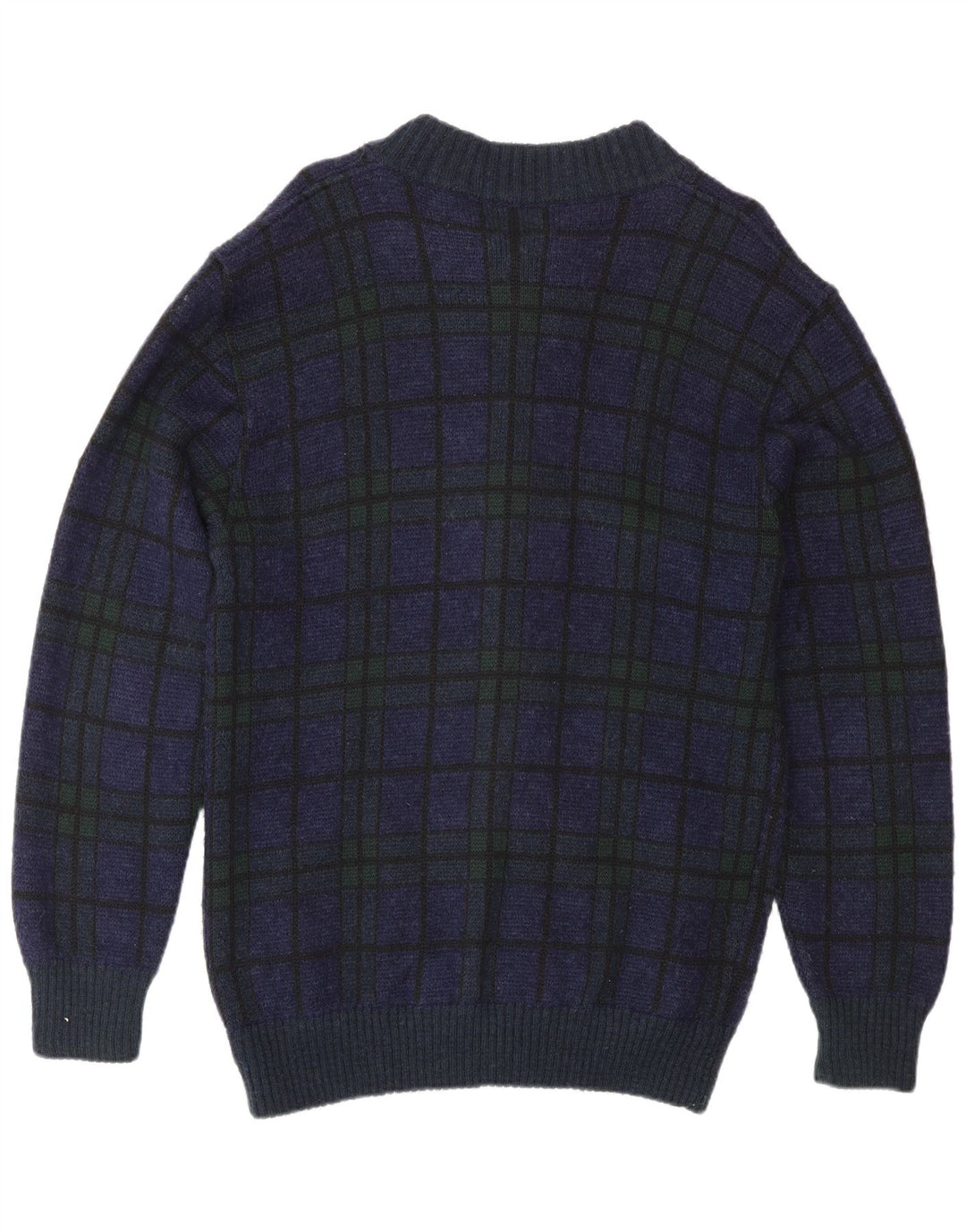 Vintage herre cardigan sweater Medium marineblå ternet polyakryl