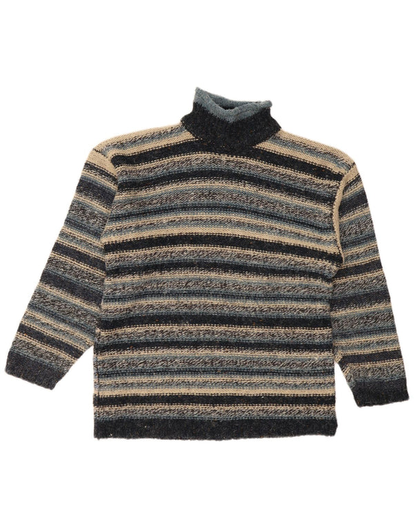 Vintage Herre Turtle Neck Jumper Sweater Medium Marineblå stribet akryl