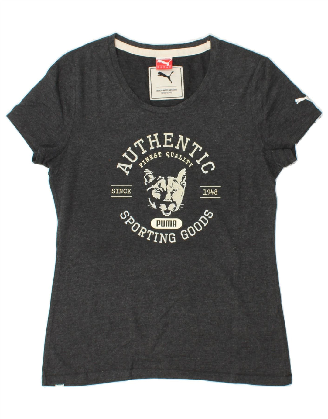 PUMA Womens Graphic T-Shirt Top UK 12 Medium Grey Cotton Vintage Puma and Second-Hand Puma from Messina Hembry 