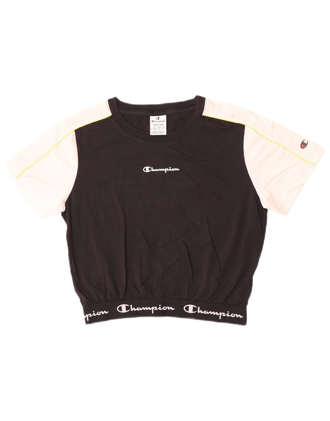 Champion Womens Crop Grafisk T-Shirt Top UK 12 Medium Black Colourblock
