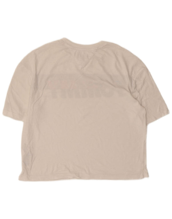 Tommy Hilfiger Womens Crop Oversized grafisk T-shirt top UK 6 XS Off White