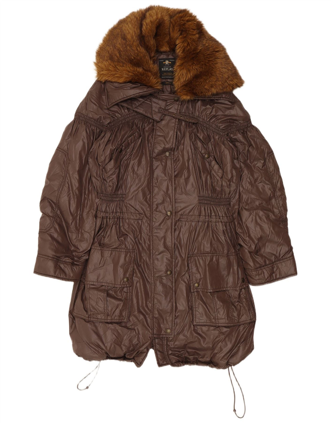 Replay Dame Hooded Oversized Windbreaker Coat UK 10 Small Brown Polyamide