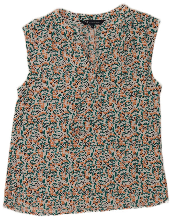 Crew Clothing Dame ærmeløs bluse Top UK 10 Small White Floral Viscose