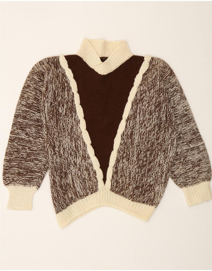 VINTAGE Womens Turtle Neck Jumper Sweater UK 12 Medium Brown Colourblock Vintage Vintage and Second-Hand Vintage from Messina Hembry 