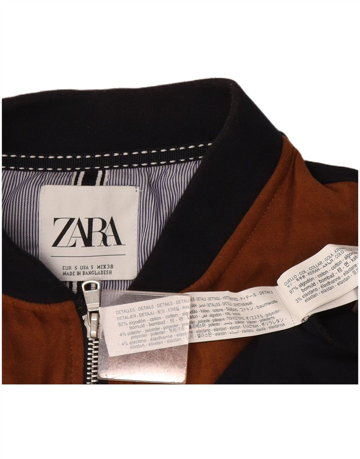 Zara Bomber Jacket UK 36 Small Brown Colourblock Bomuld