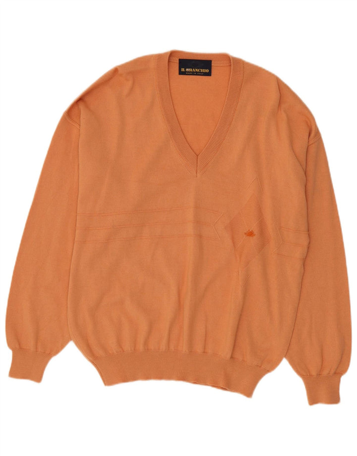 Il Granchio Herre V-hals sweater Medium Orange Stribet Uld