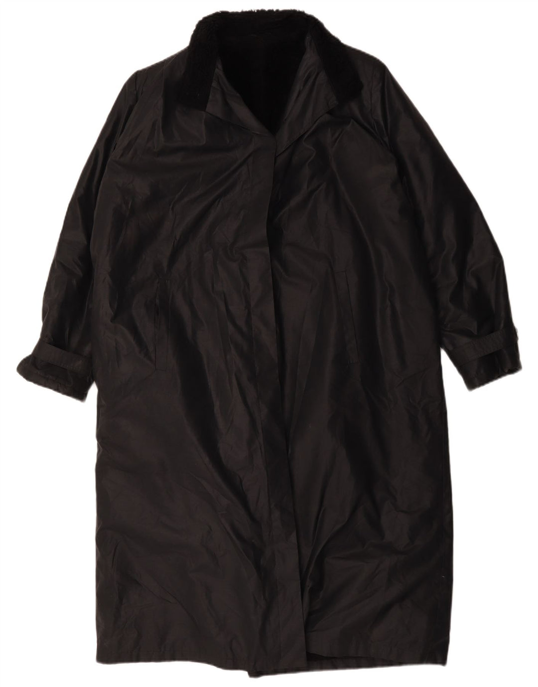 Vintage Dame Sherpa Loose Fit Overfrakke UK 14 Large Black Polyester