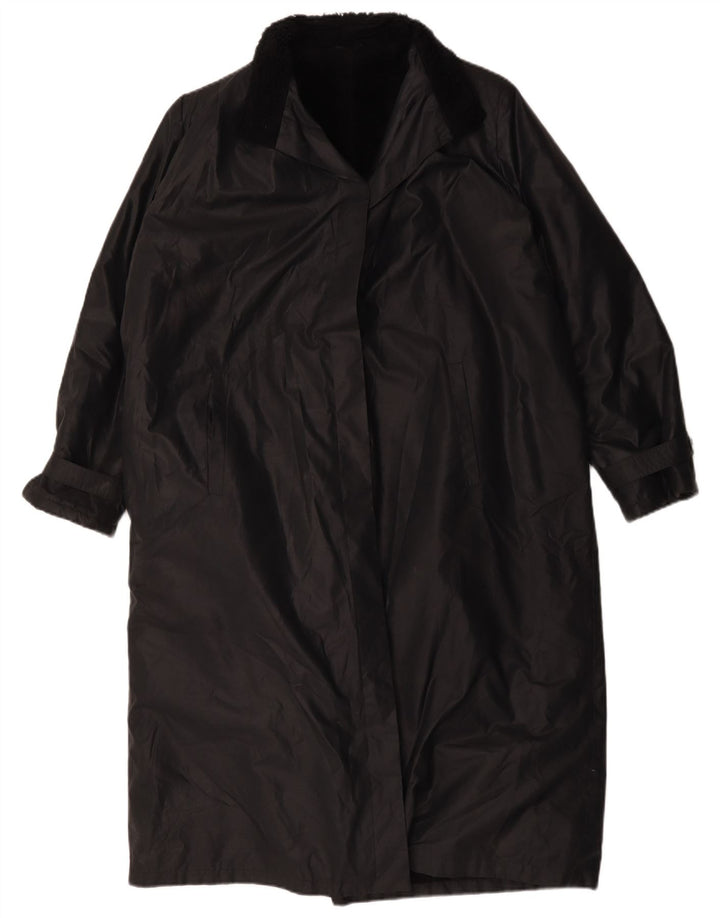Vintage Dame Sherpa Loose Fit Overfrakke UK 14 Large Black Polyester