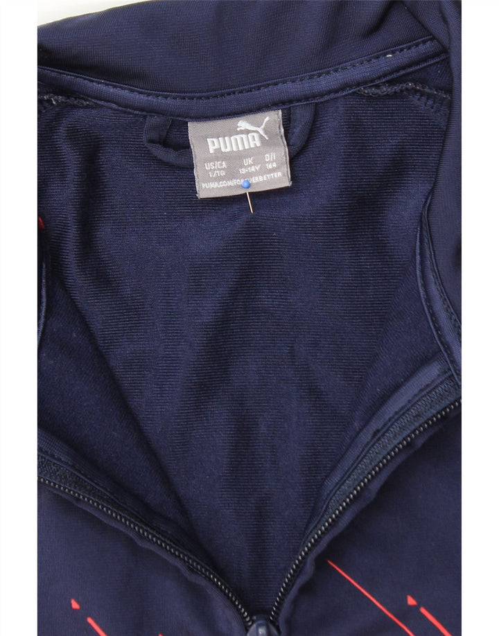PUMA Boys Graphic Tracksuit Top Jacket 13-14 Years Navy Blue Colourblock